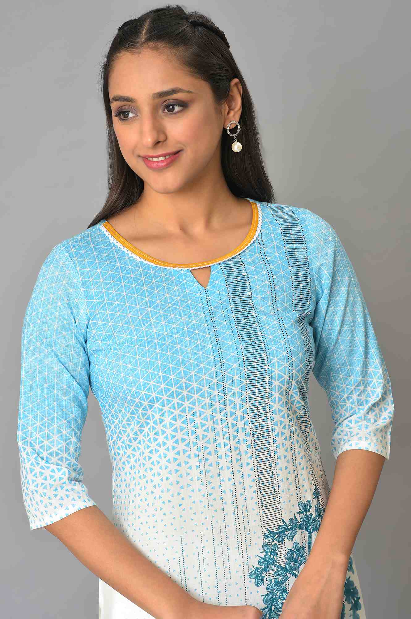 Blue Printed Straight kurta