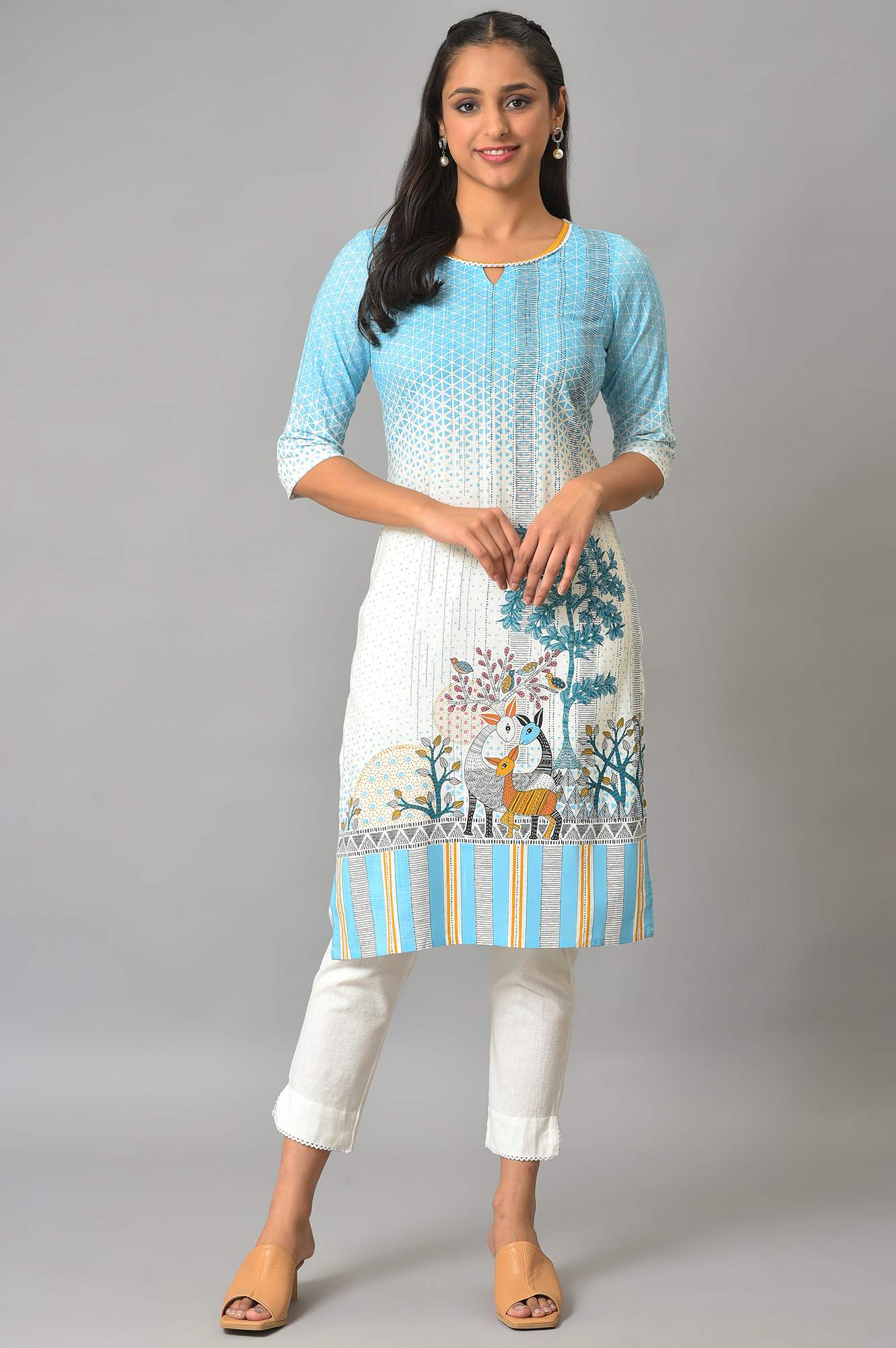 Blue Printed Straight kurta