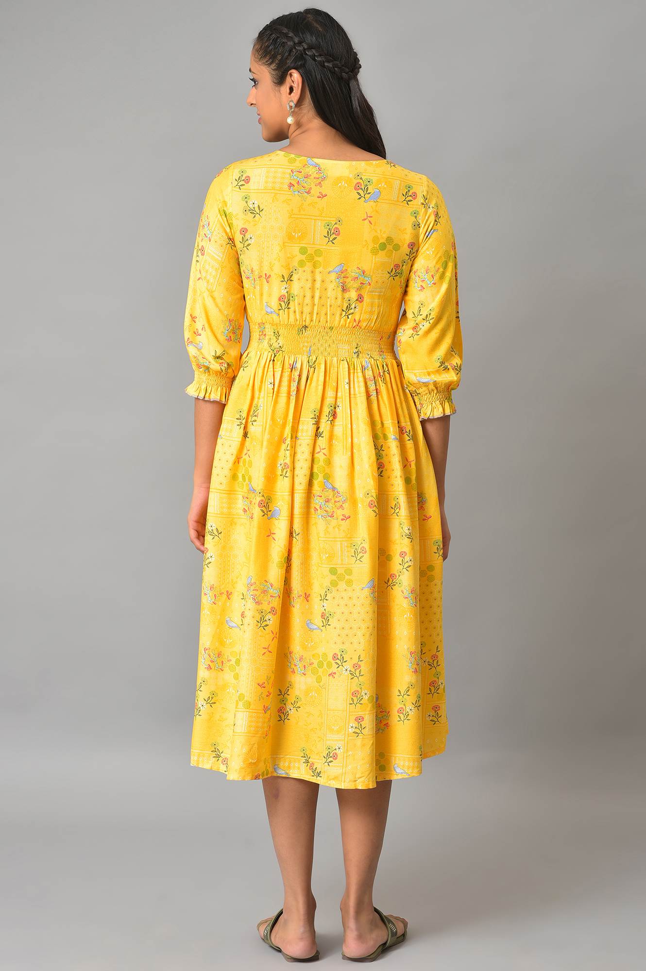 Yellow A-Line Printed Summer Dress