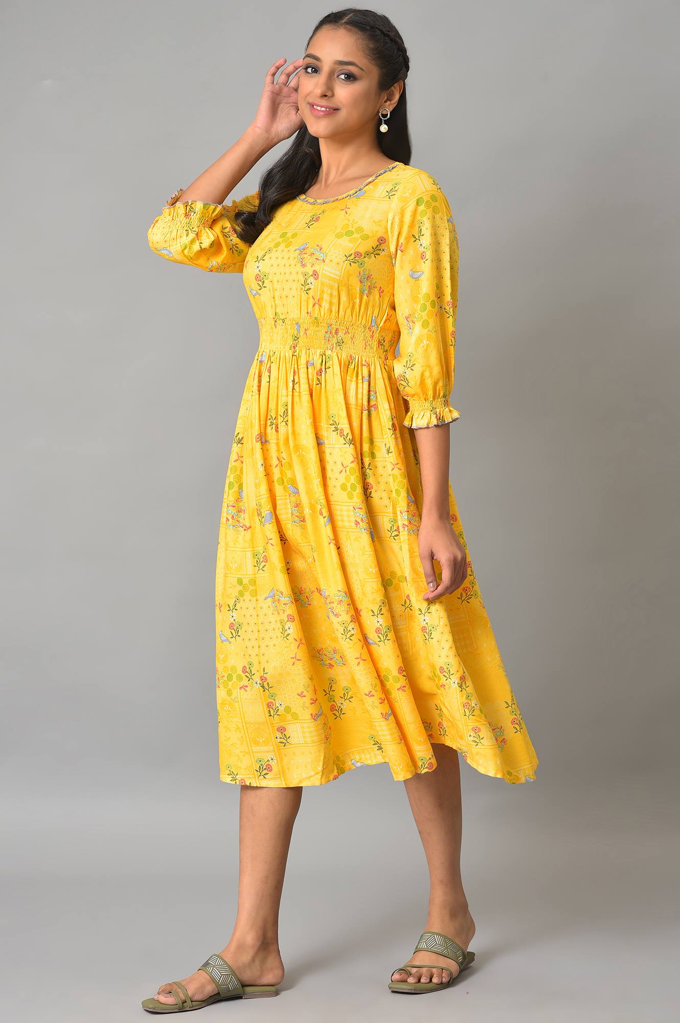 Yellow A-Line Printed Summer Dress