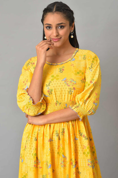 Yellow A-Line Printed Summer Dress