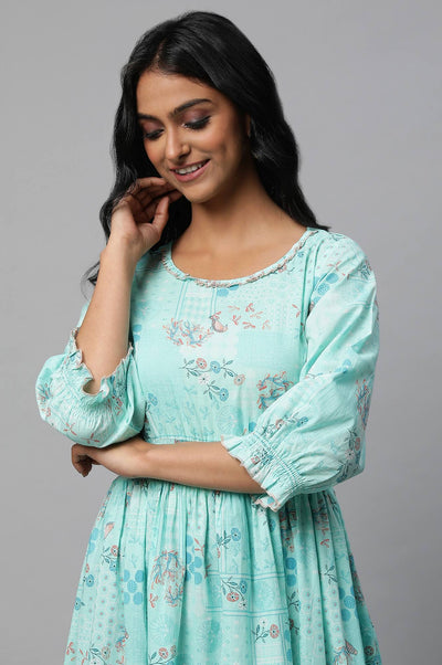 Green A-Line Printed Dress