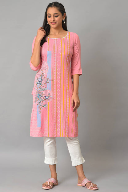 Pink Printed Straight kurta