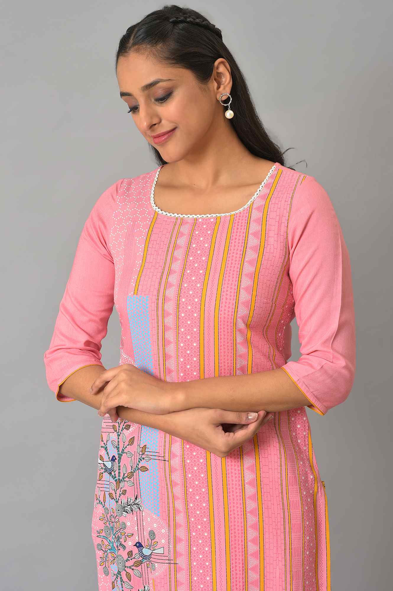 Pink Printed Straight kurta