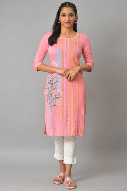 Pink Printed Straight kurta