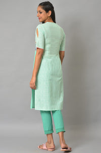Green Printed Band Collar Summer kurta