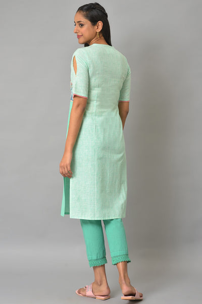 Green Printed Band Collar Summer kurta