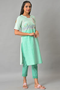 Green Printed Band Collar Summer kurta