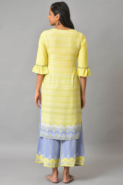 Yellow Printed Straight kurta