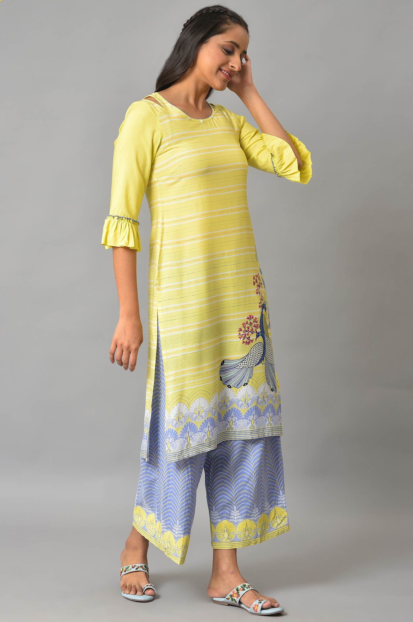 Yellow Printed Straight kurta