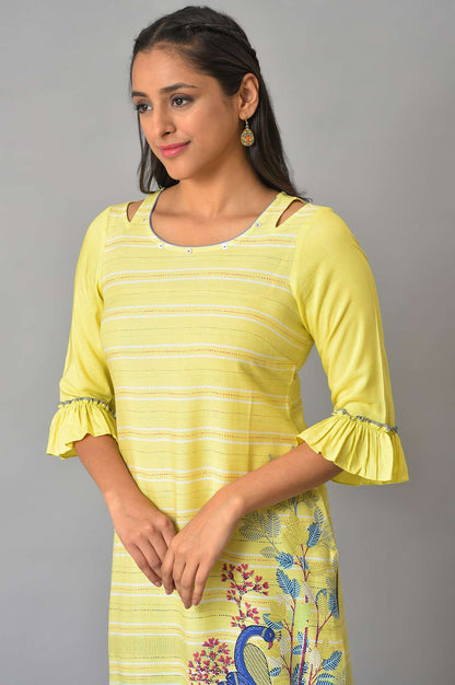 Yellow Printed Straight kurta