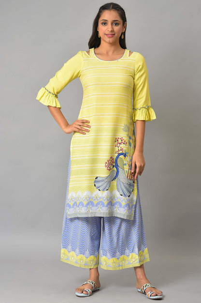 Yellow Printed Straight kurta