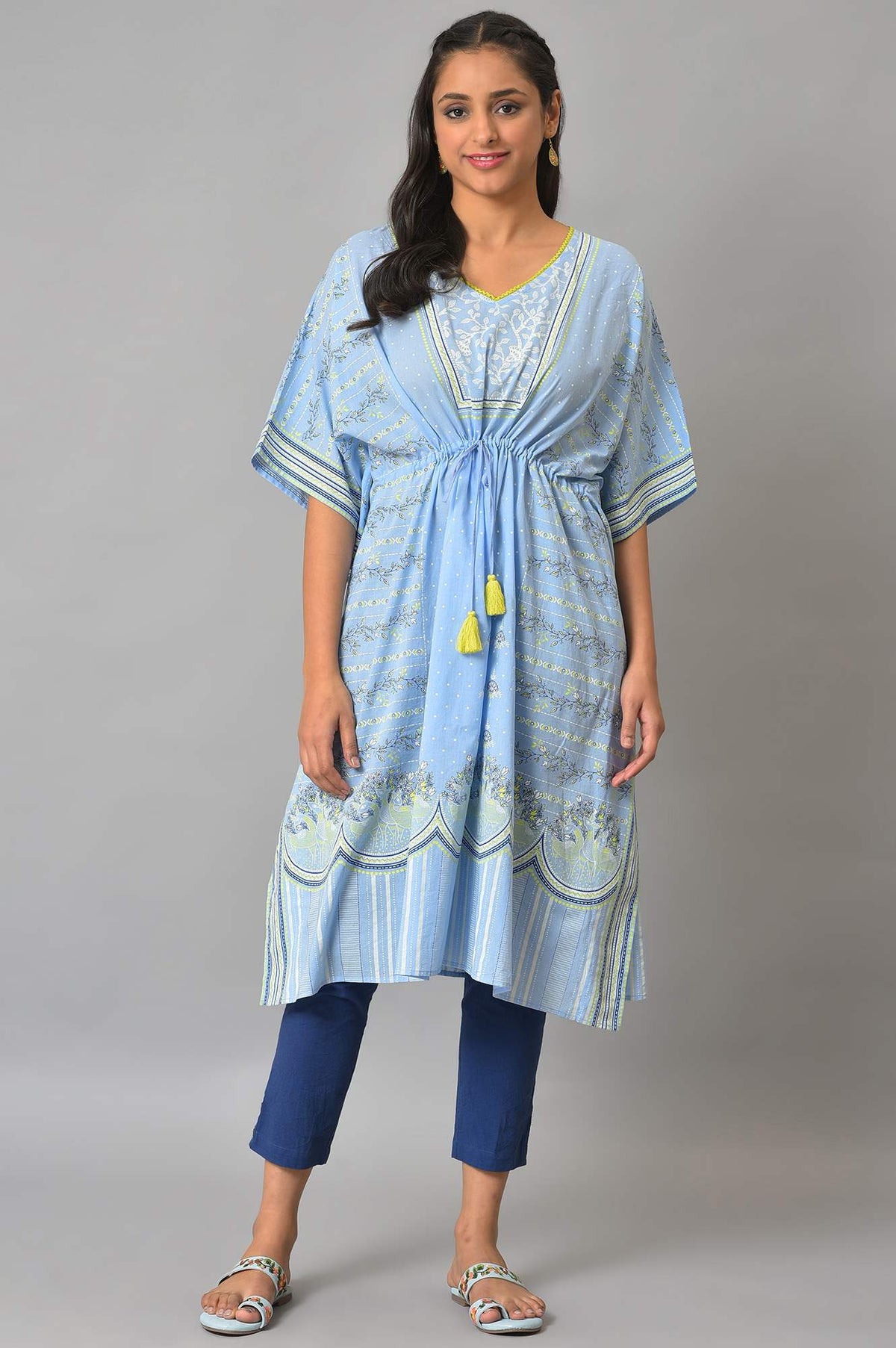 Blue Printed Kaftan kurta - FS