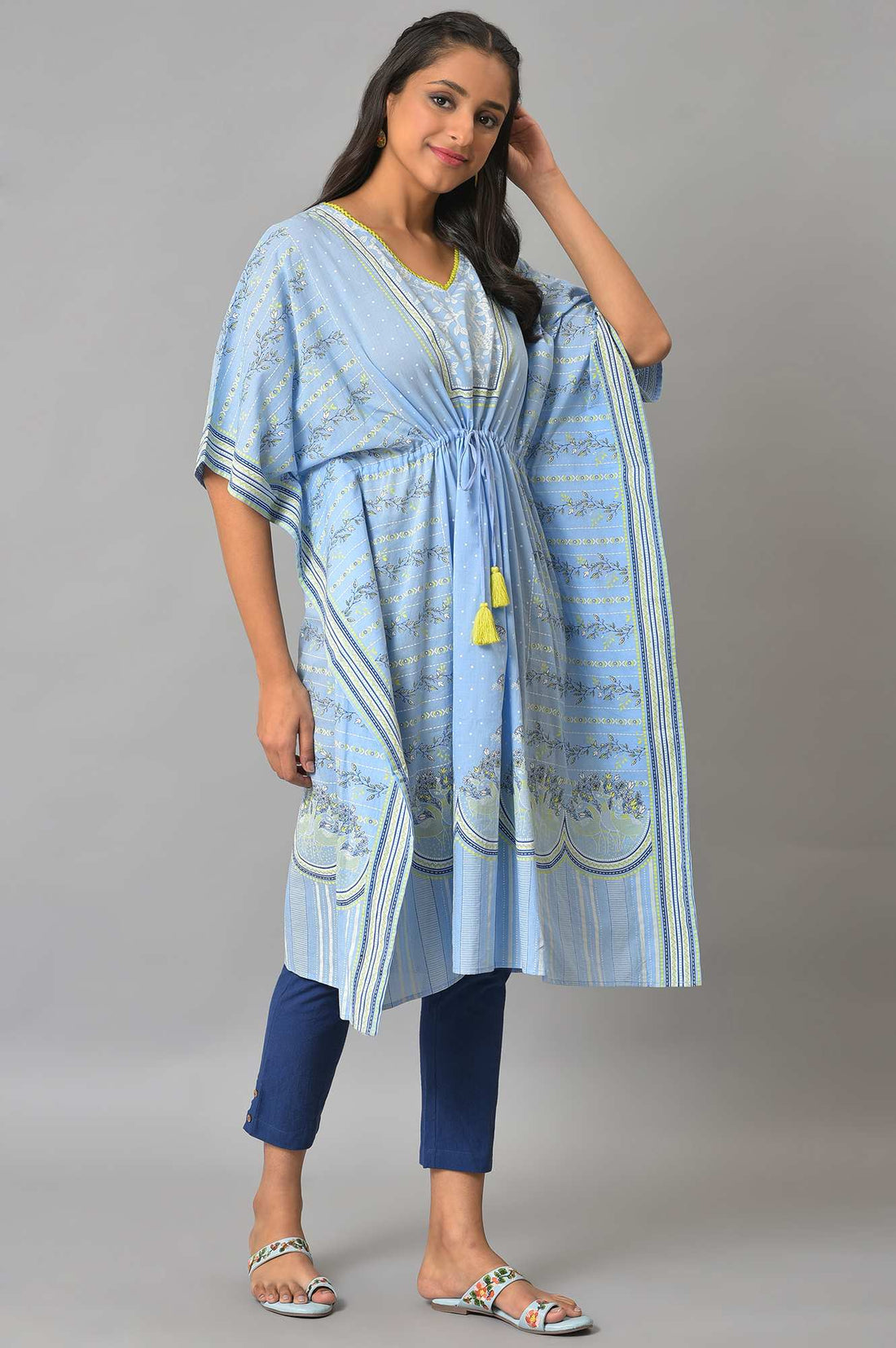 Blue Printed Kaftan kurta