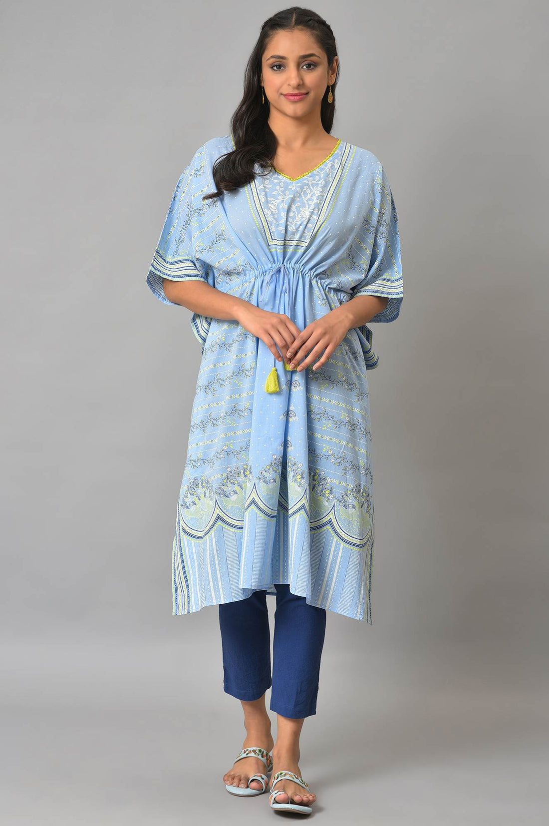 Blue Printed Kaftan kurta