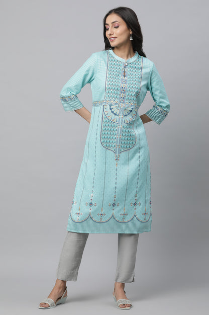 Mint Green Foil Printed Festive Kurta