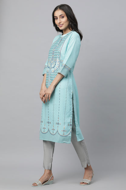 Mint Green Foil Printed Festive Kurta