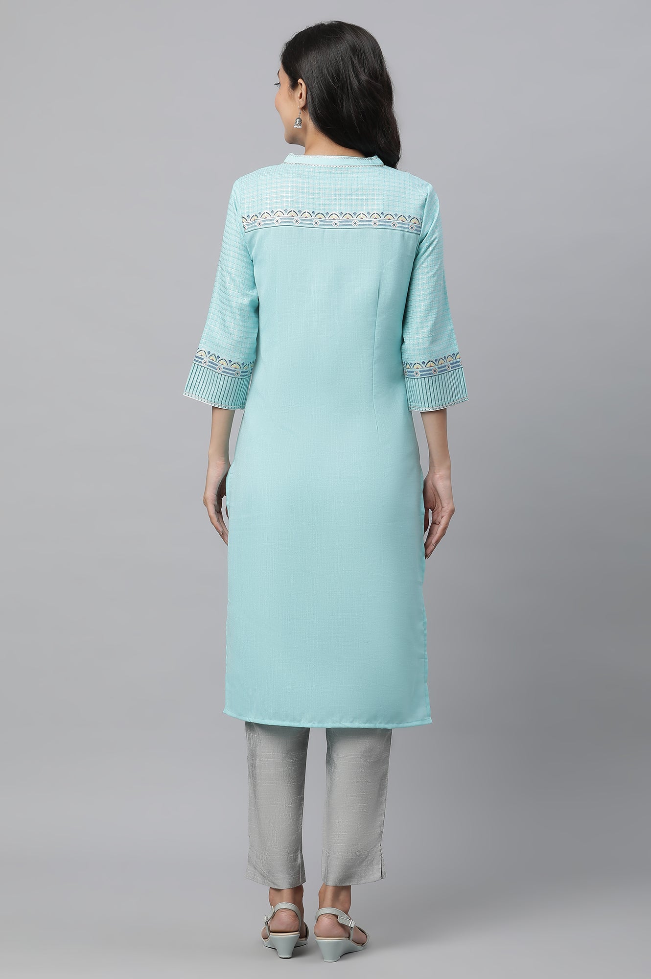 Mint Green Foil Printed Festive Kurta