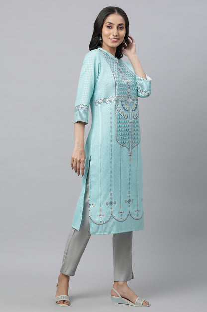 Mint Green Foil Printed Festive Kurta