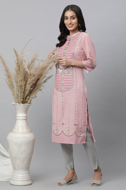 Pink Foil Printed Festive Kurta