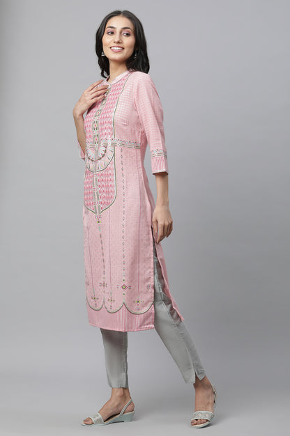 Pink Foil Printed Festive Kurta