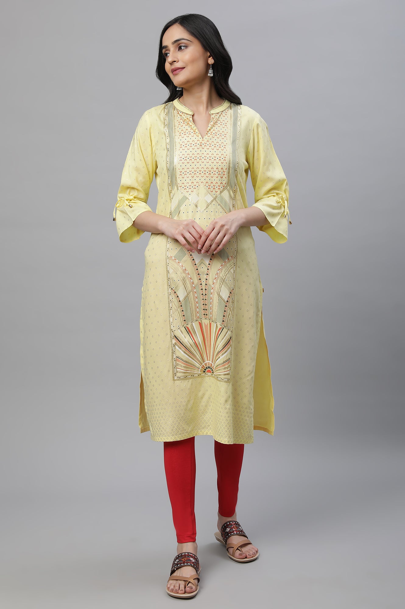 Yellow Printed Ethnic Kurta