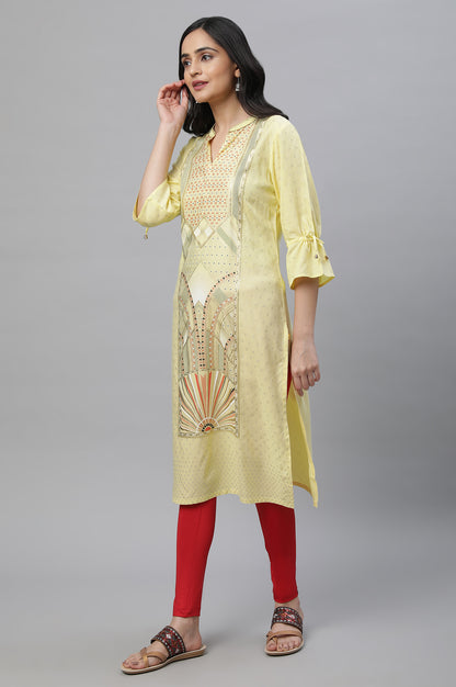 Yellow Printed Ethnic Kurta