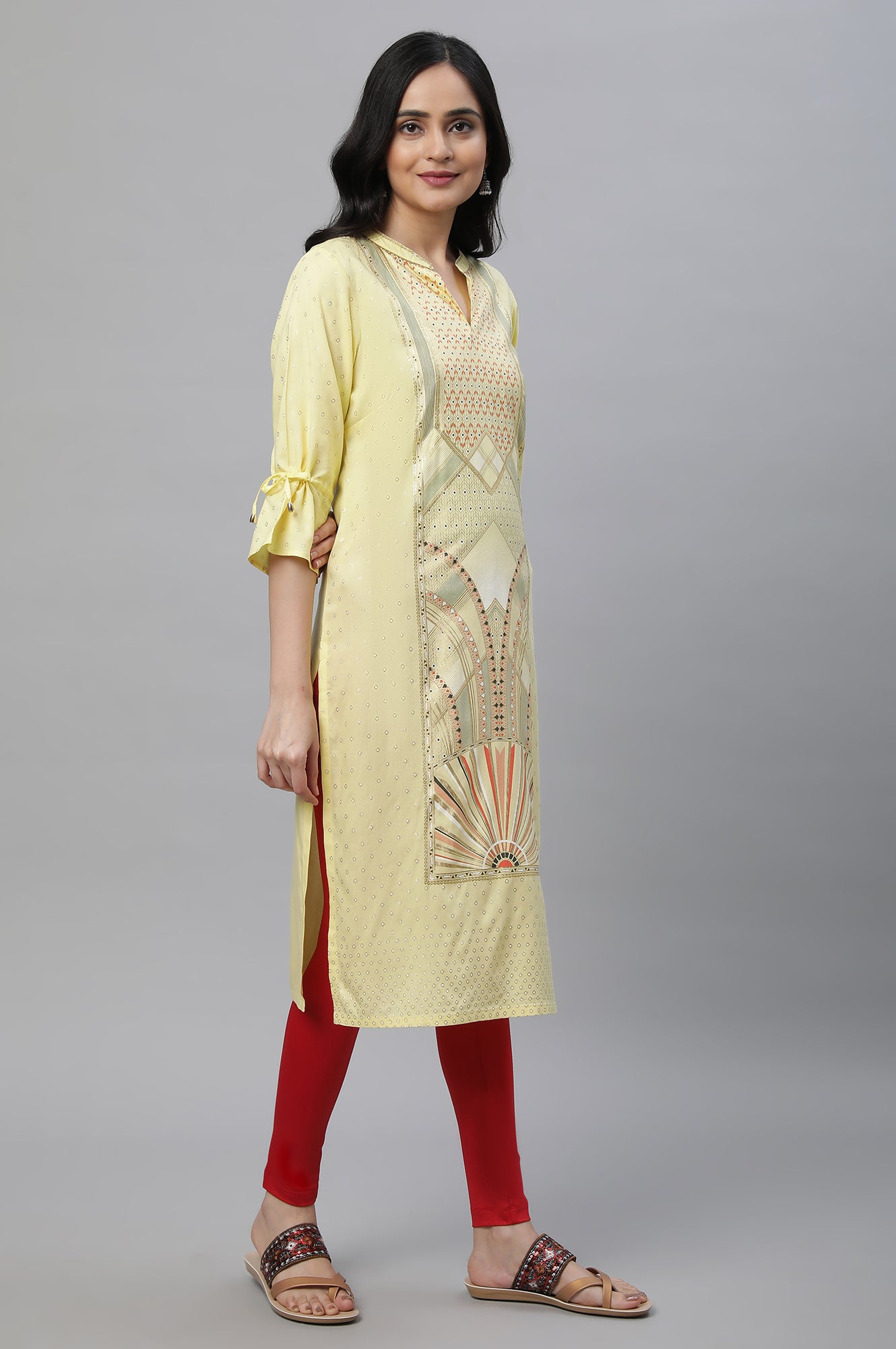 Yellow Printed Ethnic Kurta