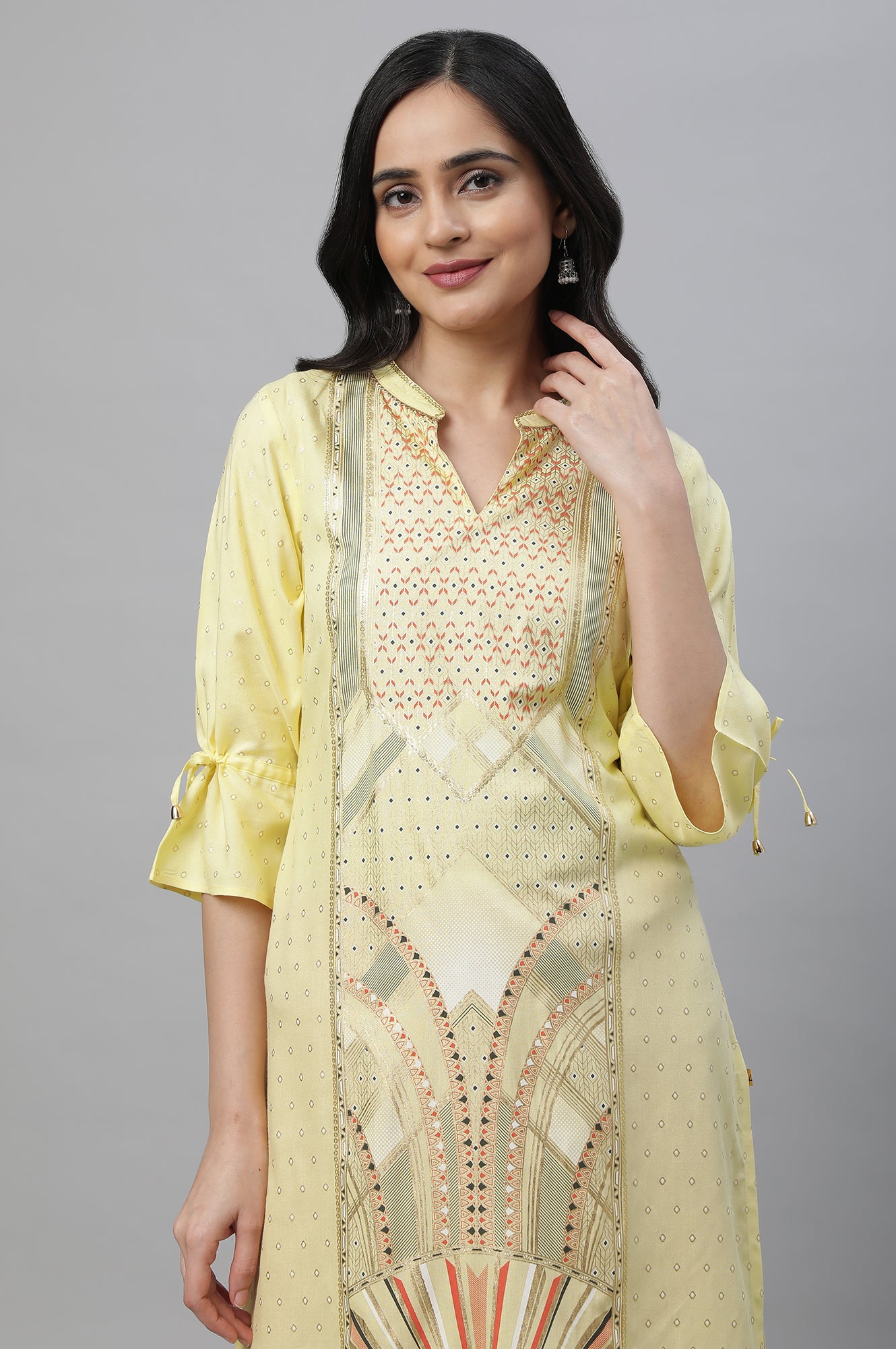 Yellow Printed Ethnic Kurta