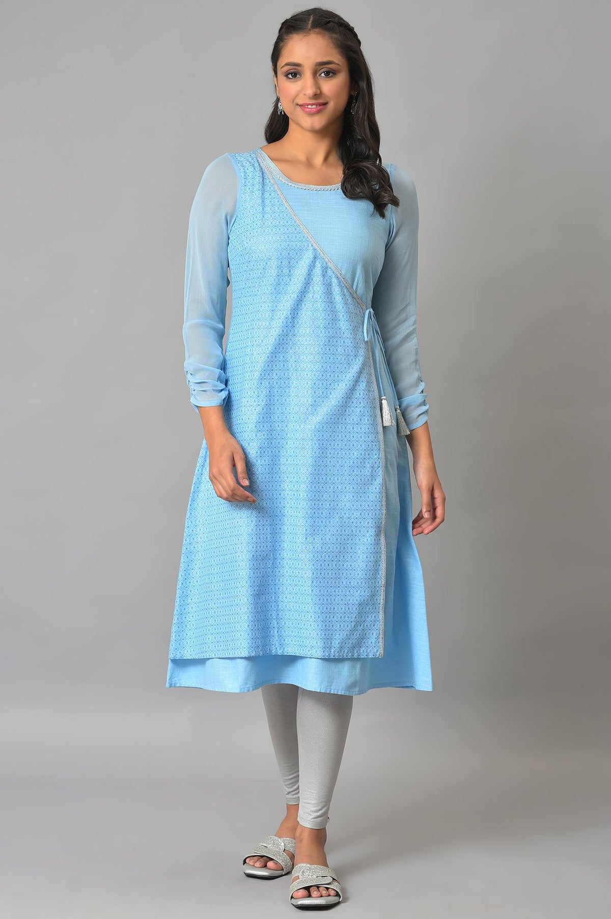 Blue Mock Angrakha kurta - S