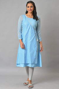 Blue Mock Angrakha kurta