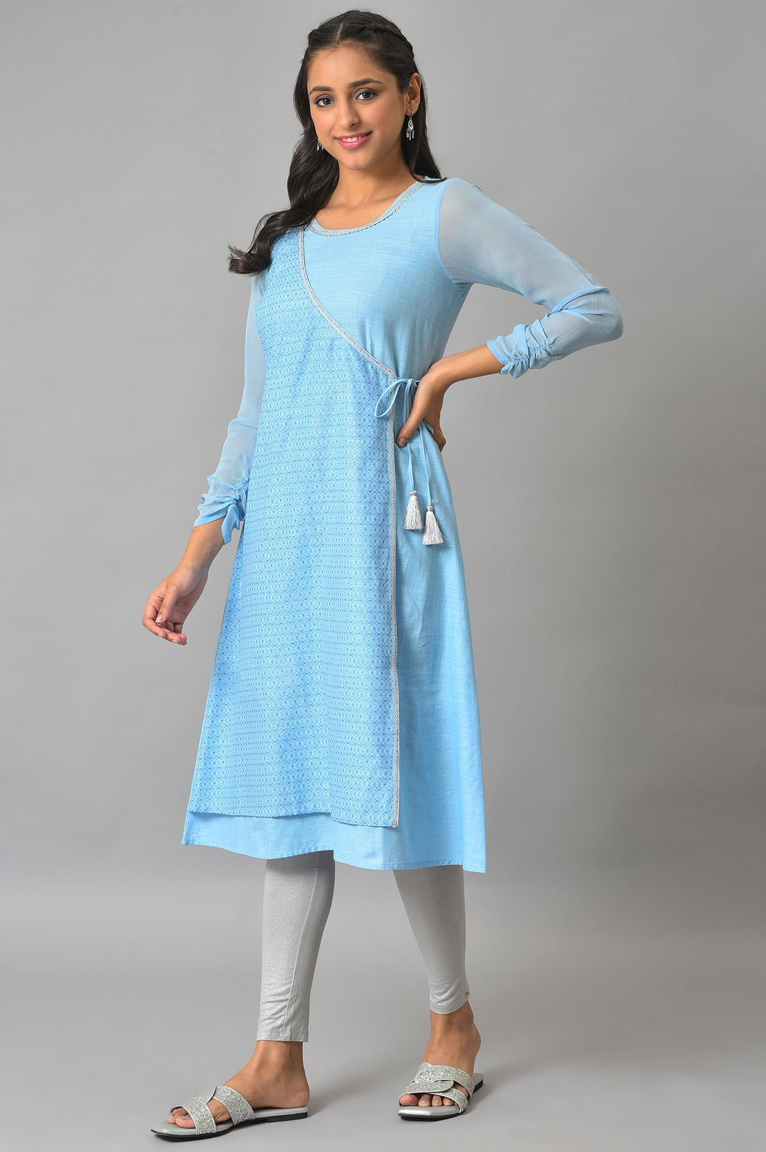 Blue Mock Angrakha kurta