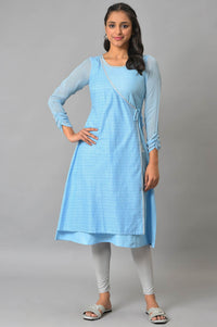 Blue Mock Angrakha kurta