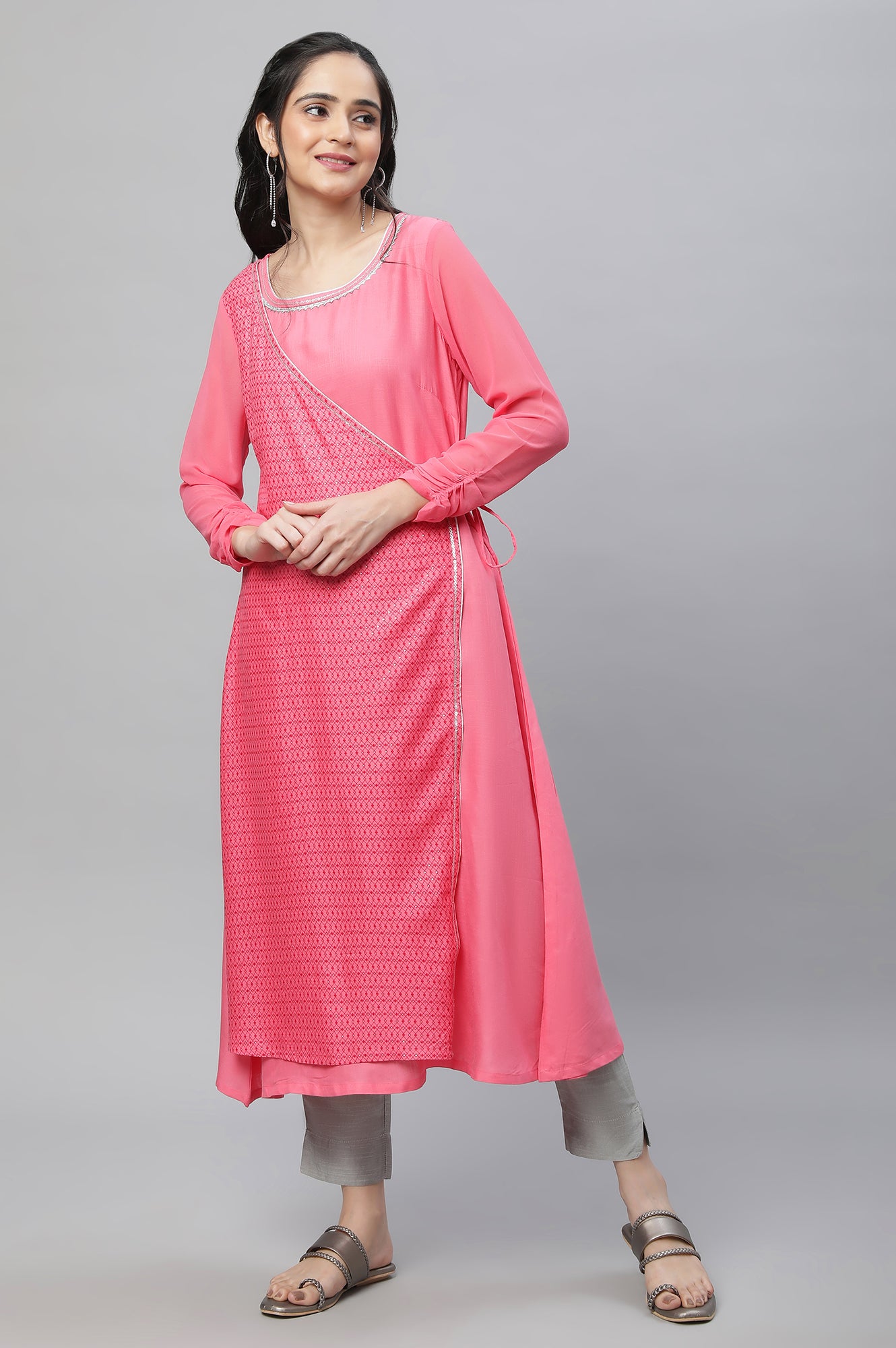 Pink Festive Mock Angrakha Kurta