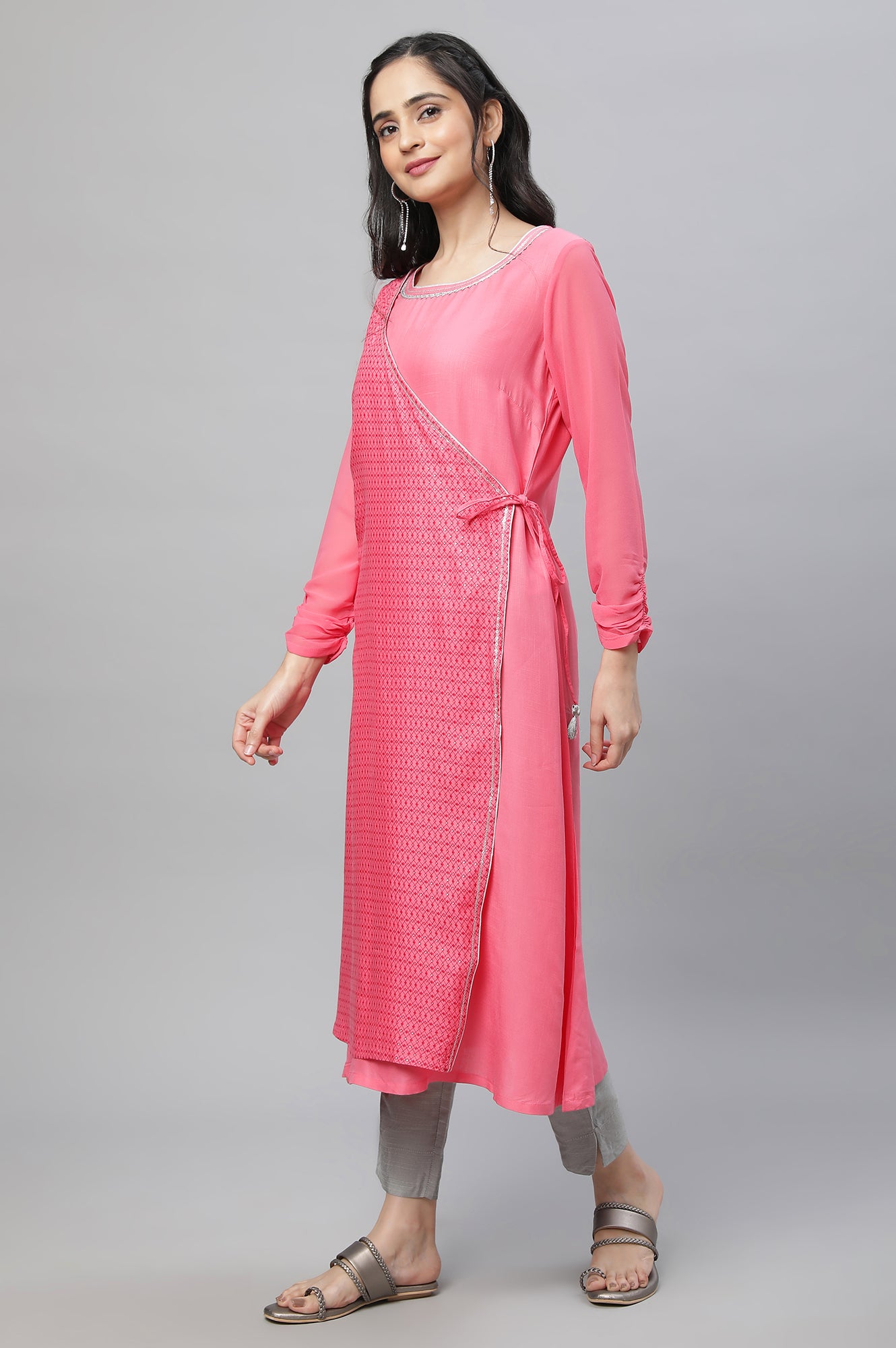 Pink Festive Mock Angrakha Kurta