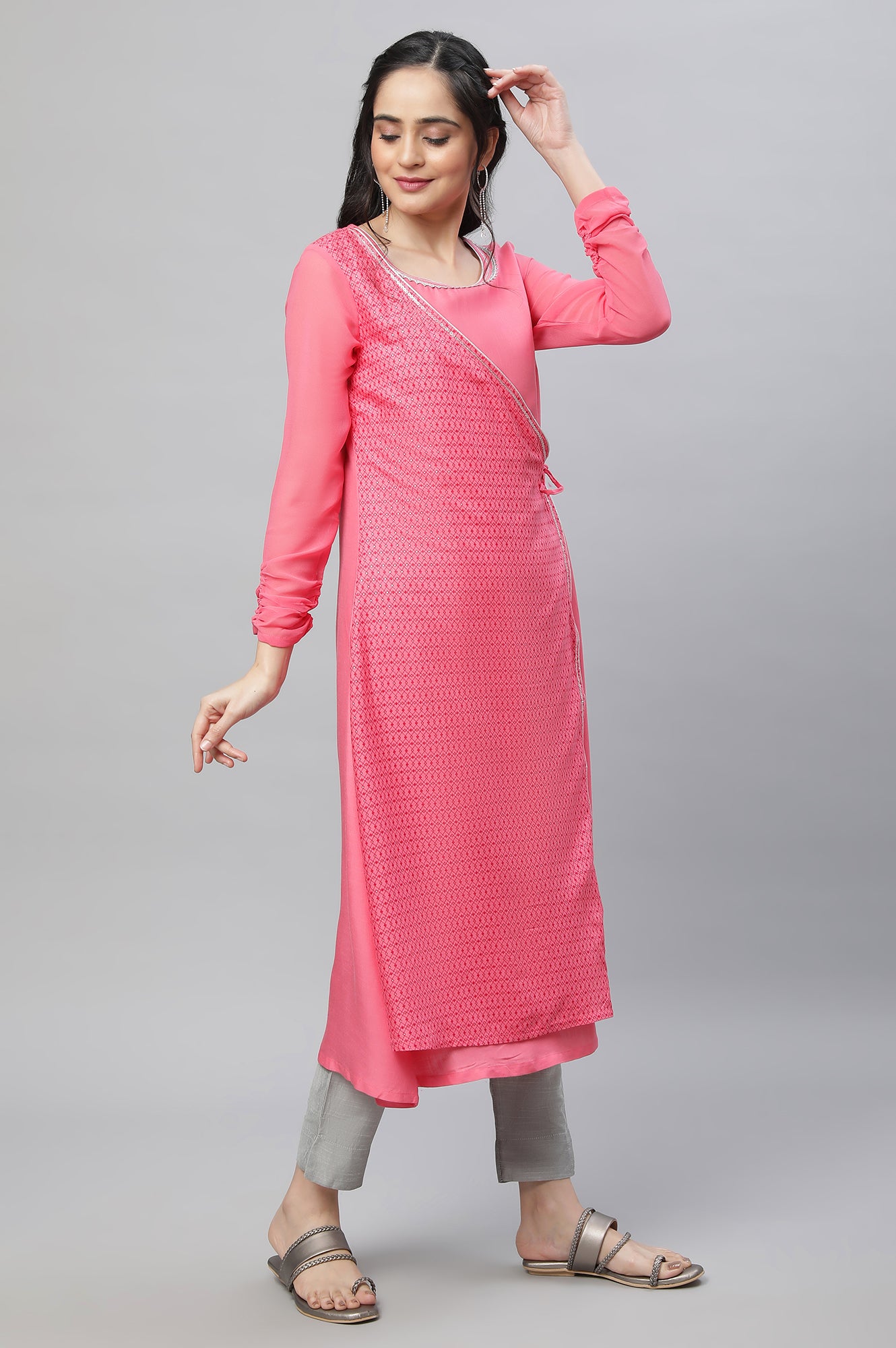 Pink Festive Mock Angrakha Kurta