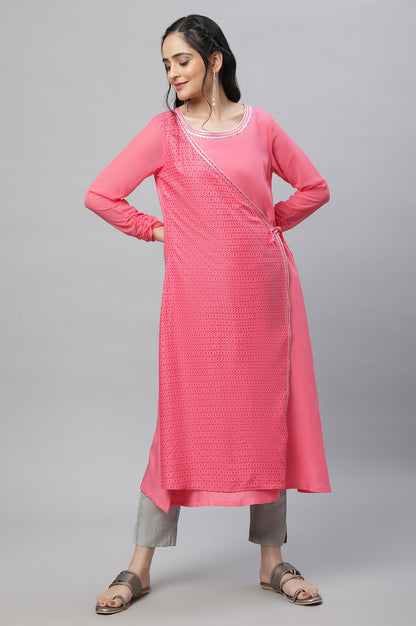 Pink Festive Mock Angrakha Kurta