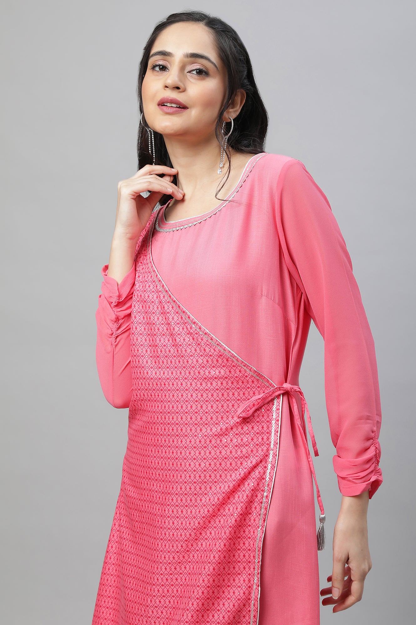 Pink Festive Mock Angrakha Kurta