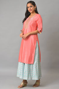 Peach Zari Embroidered Kurta