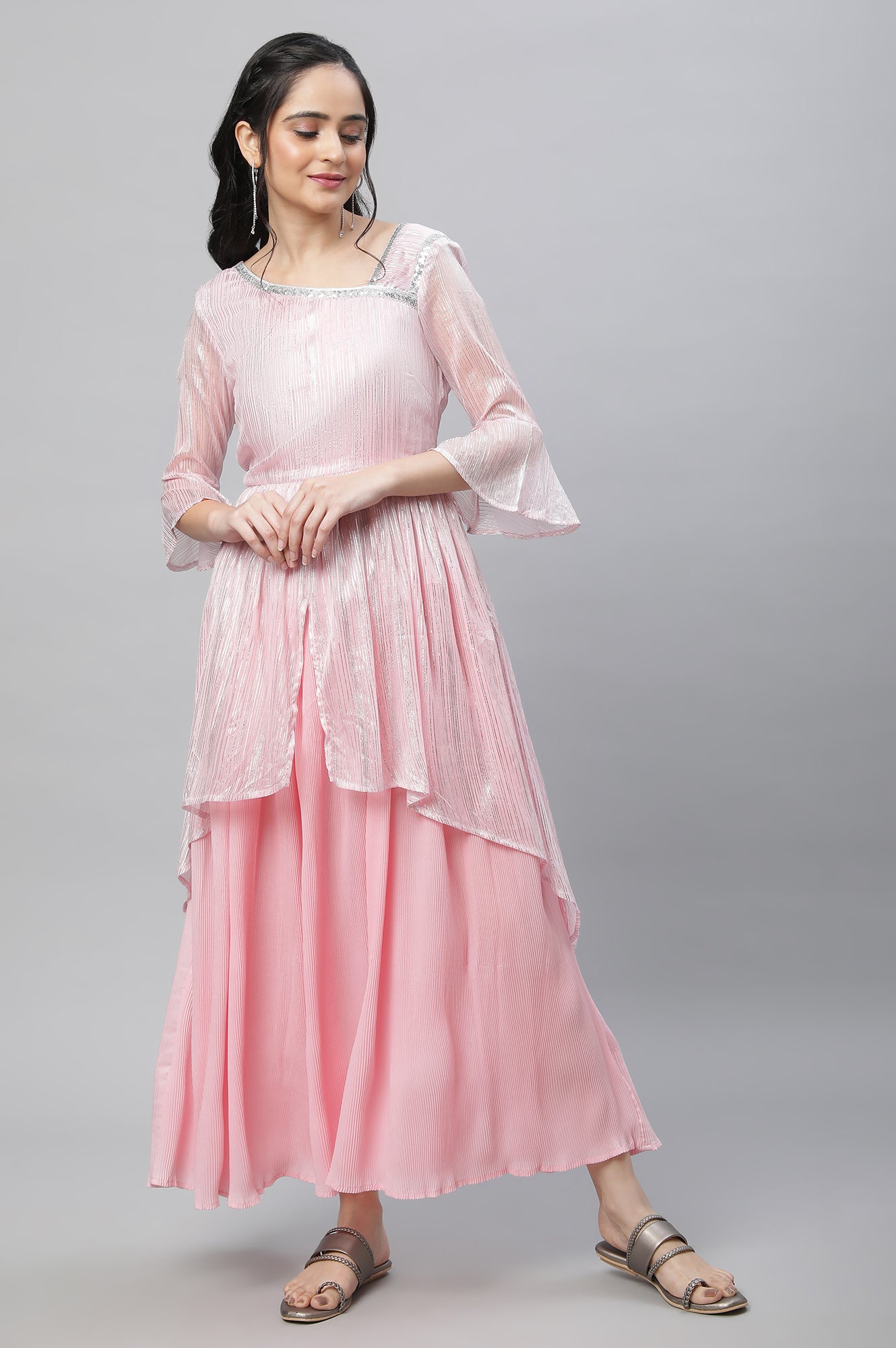 Pink Asymmetrical Contemporary Chiffon Festive Dress