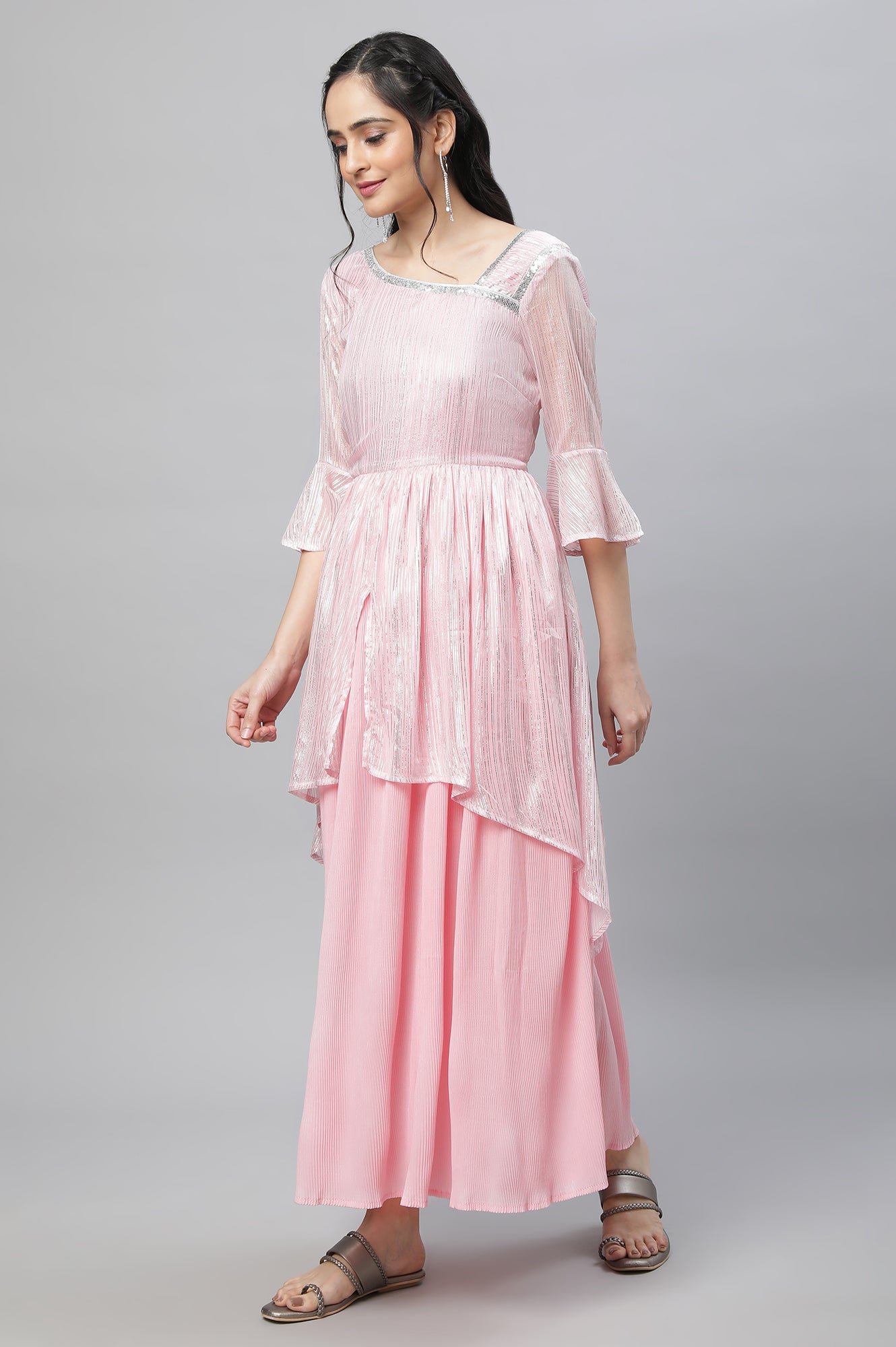 Pink Asymmetrical Contemporary Chiffon Festive Dress