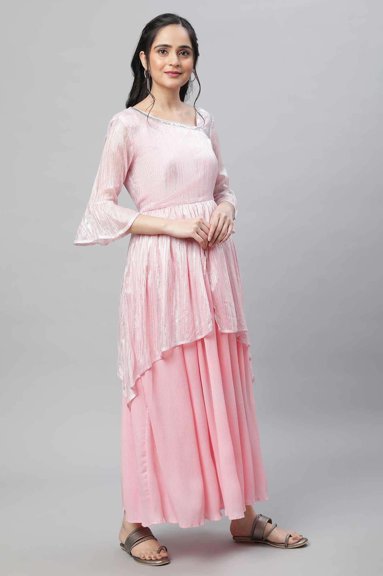 Pink Asymmetrical Contemporary Chiffon Festive Dress