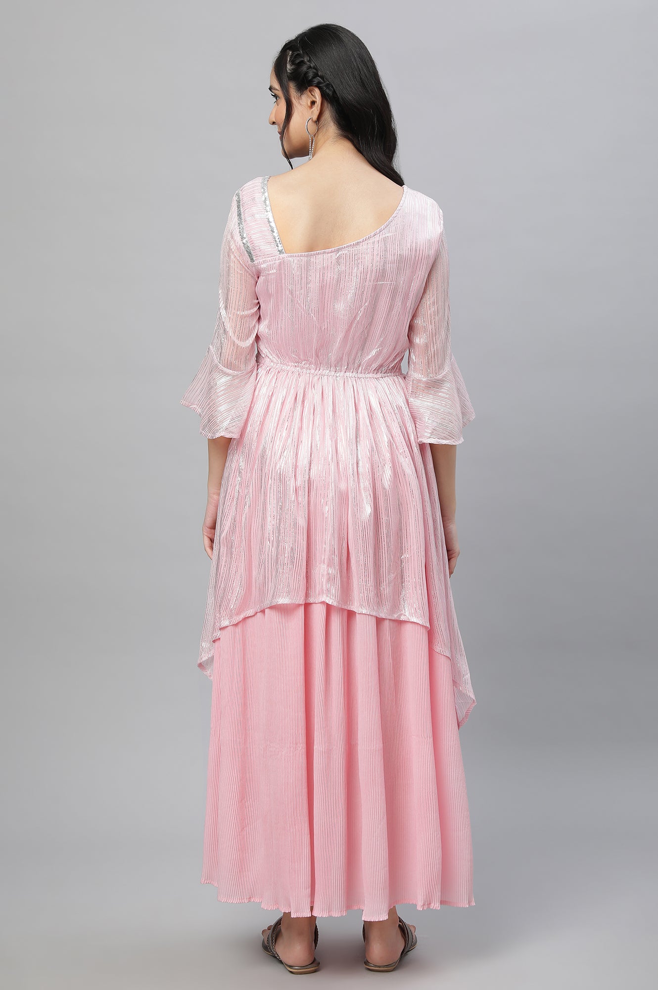 Pink Asymmetrical Contemporary Chiffon Festive Dress