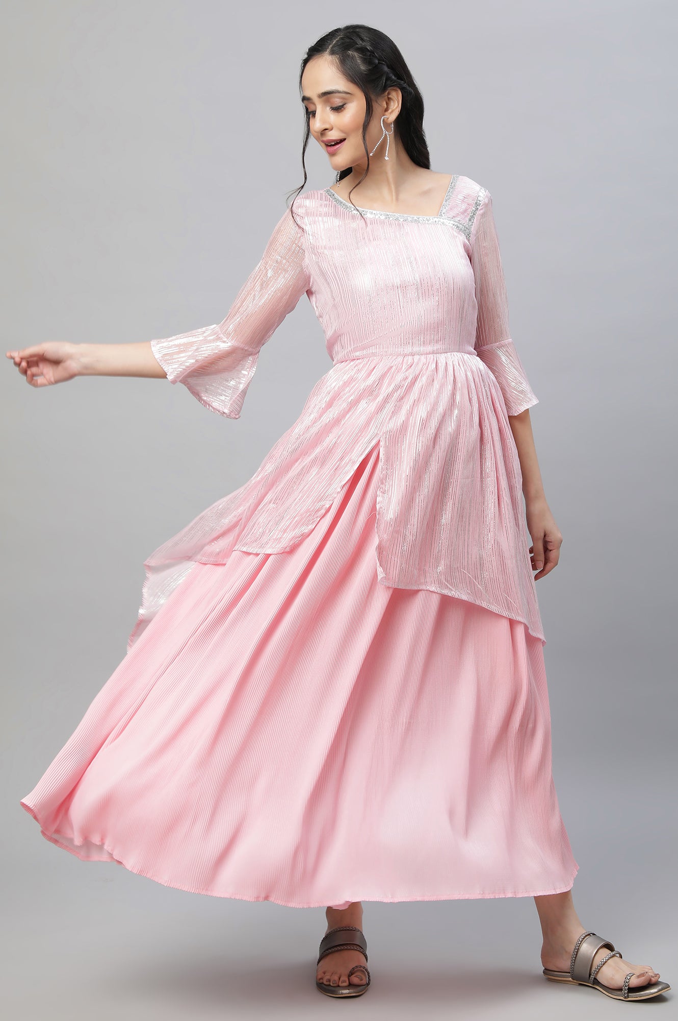 Pink Asymmetrical Contemporary Chiffon Festive Dress