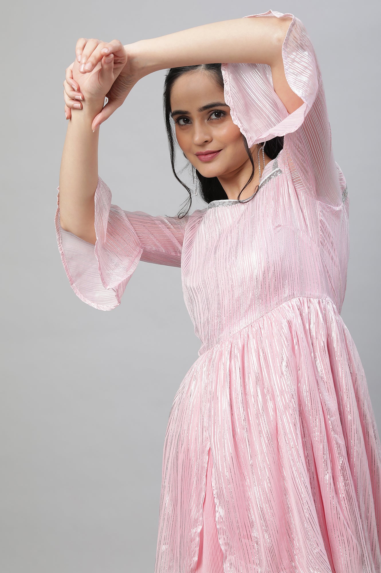 Pink Asymmetrical Contemporary Chiffon Festive Dress