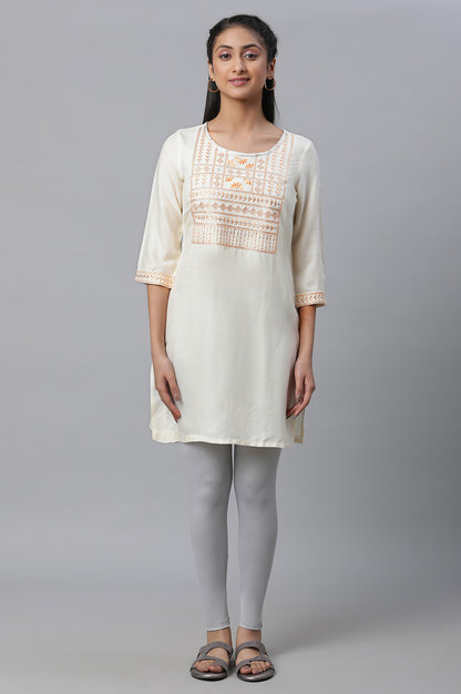 Off-white Embroidered Short Kurti