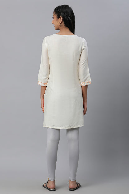 Off-white Embroidered Short Kurti