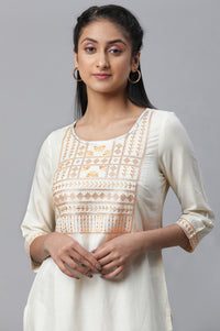 Off-white Embroidered Short Kurti