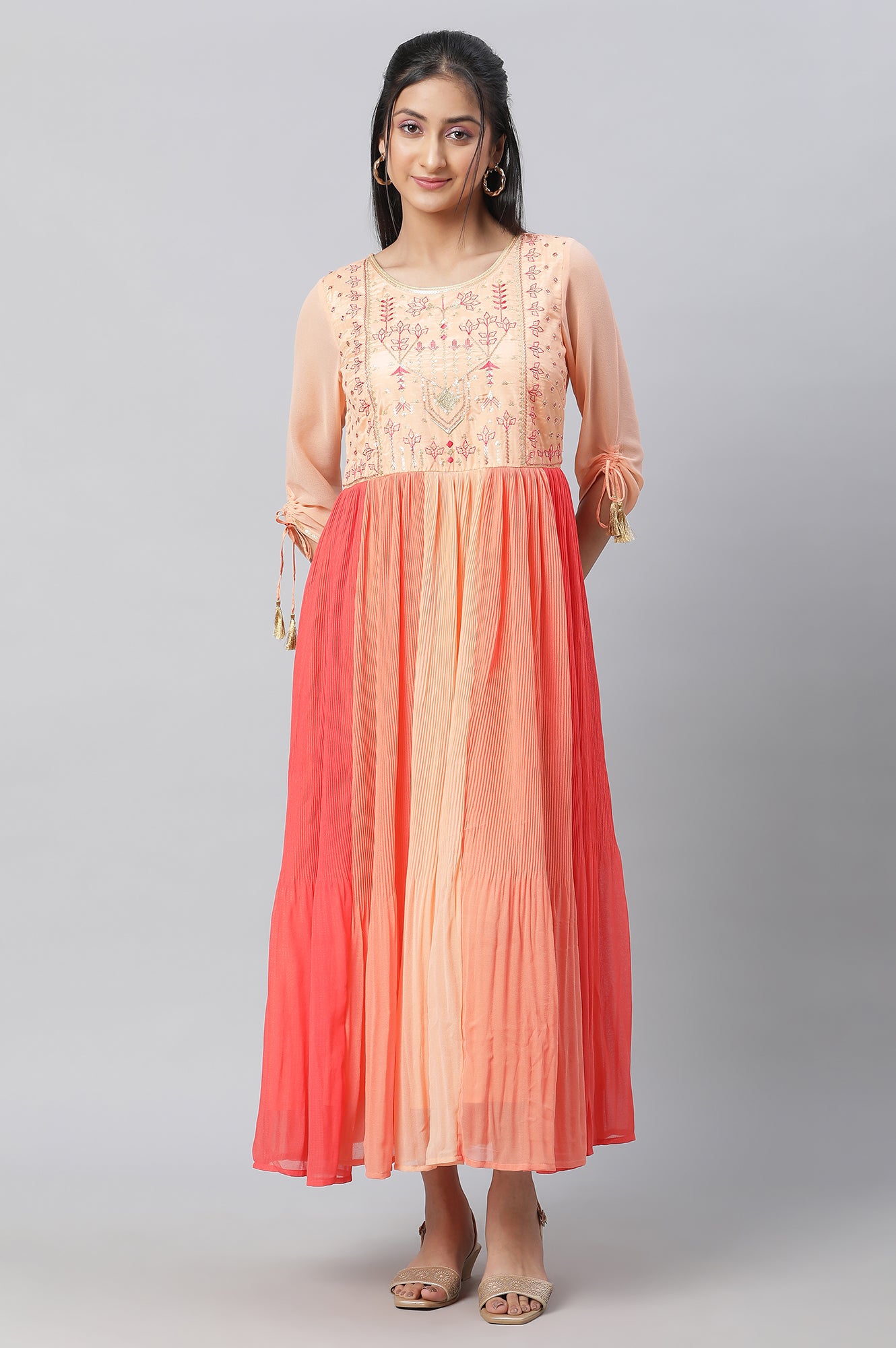 Orange Ombre Embroidered Festive Dress