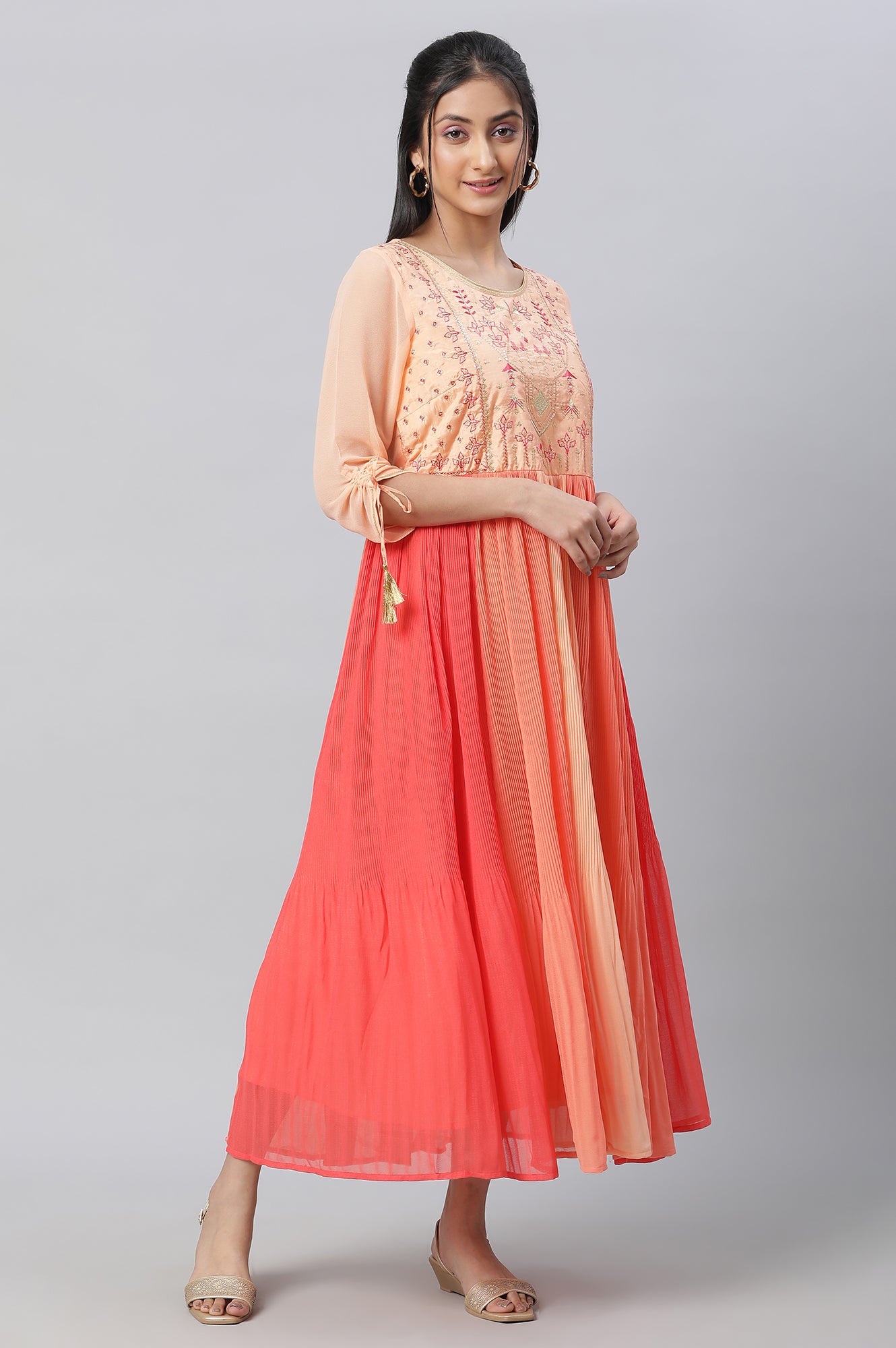 Orange Ombre Embroidered Festive Dress